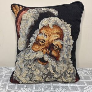 Festive Santa Claus Tapestry Pillow - Black and Cream